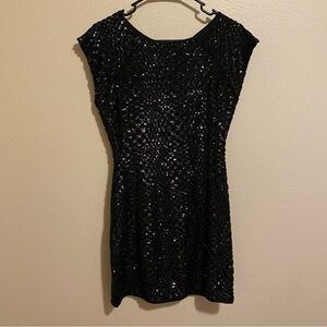 Wow Couture Gold Label Mini Sequined Sleeveless Dress Black Cut Out Back L